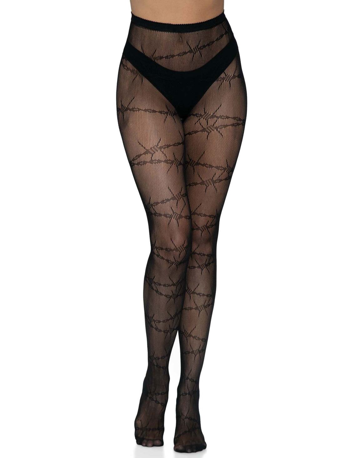 "Barbed Wire Fishnet Tights - One Size - Black LA-9717BLKOS"