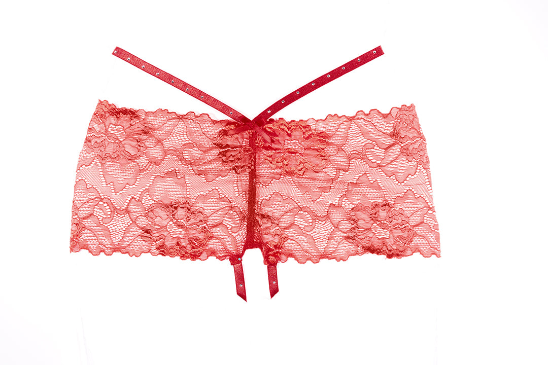 Allure Lingerie Kelly Lace Crotchless Hiphugger Panty Red