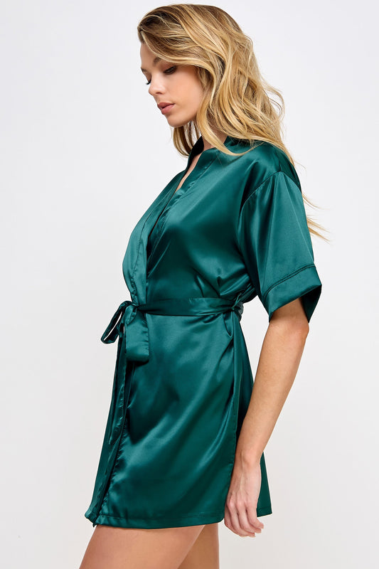 BeWicked Satin Getting Ready Robe Forest Green