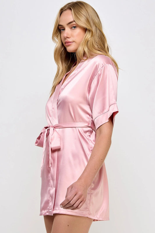 BeWicked Satin Getting Ready Robe Rose Pink
