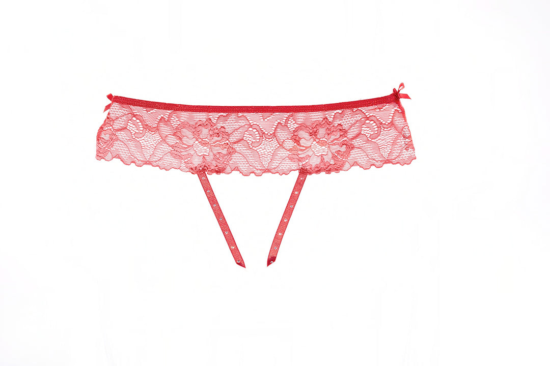 Allure Lingerie Mira Lace Open Panty w/Garters Red