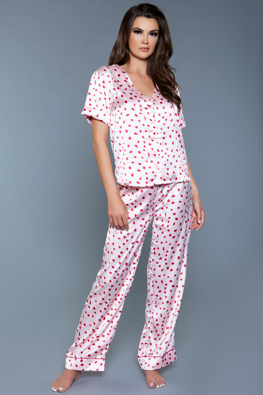 BeWicked Camellia PJ Pant Set Satin Pink/Red