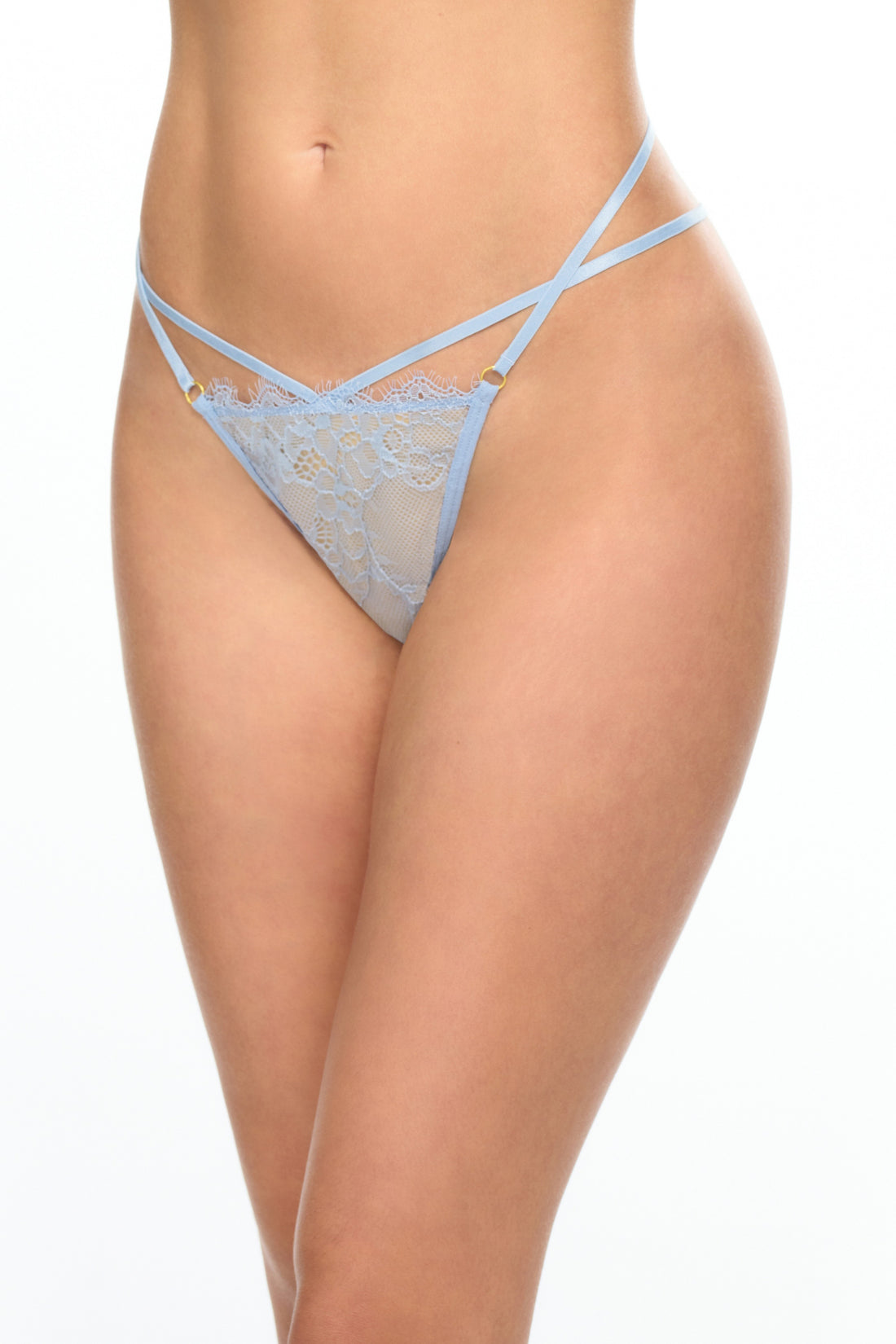 Oh la la Cheri Indie Eyelash Lace Tanga with Adjustable Crossing Waistband Brunnera Blue