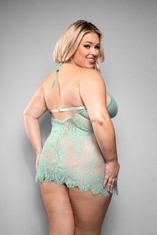 Fantasy Lingerie Curve Marina Chemise & G-String Panty Seaglass Green