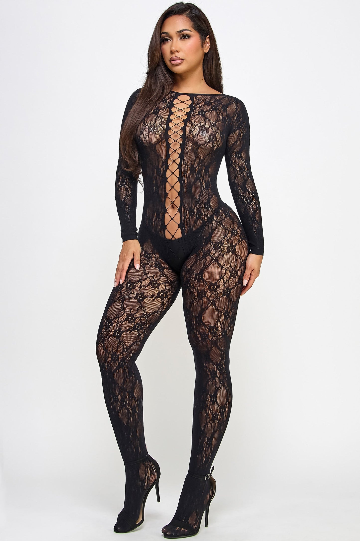 BeWicked Kiara Bodystocking Lace Long Sleeve Black