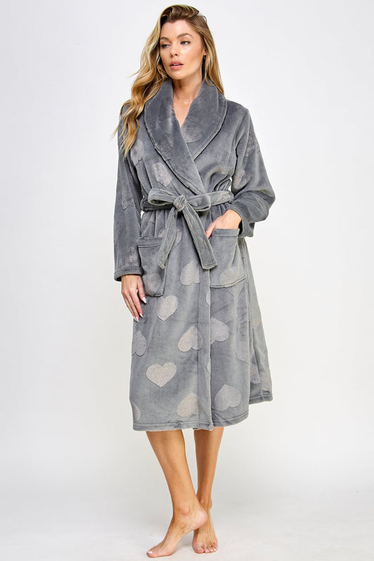 BeWicked Heart Plush Beverly Robe Slate Gray