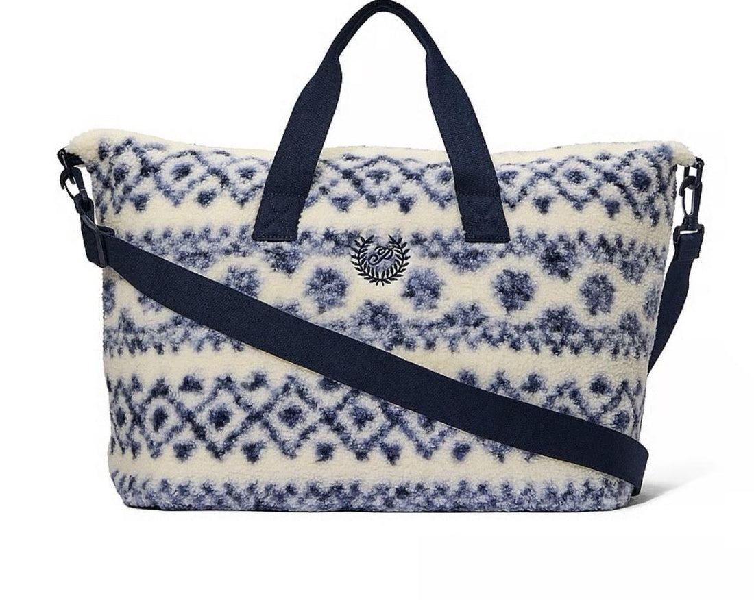 Victoria's Secret VS PINK Weekender Tote Bag Cozy Plush Sherpa Blue