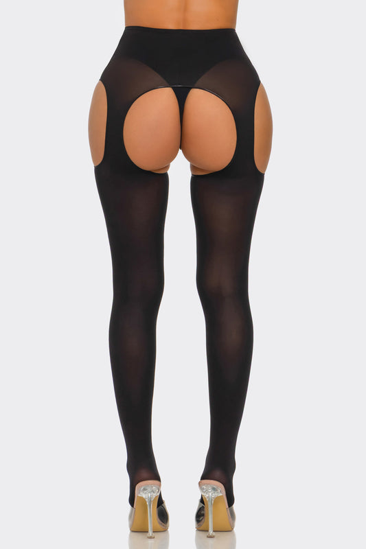 BeWicked Cotton Peekaboo Tights Bold Cheeky Crotchless Black