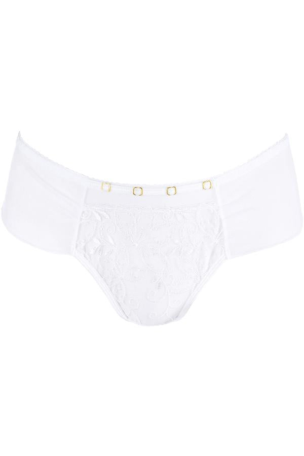 Sheer Mesh Embroidery Brazilian Thong White Angel