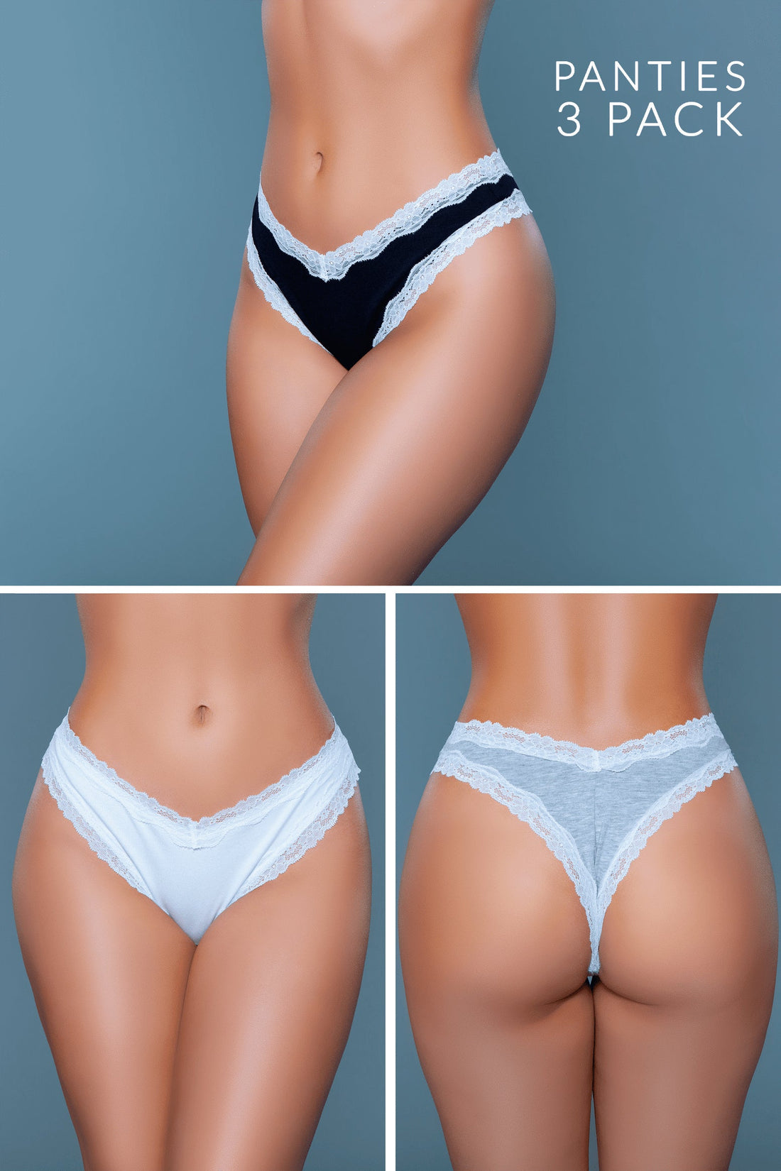 Be Wicked Sam Thong 3 Pack Black-Grey-White