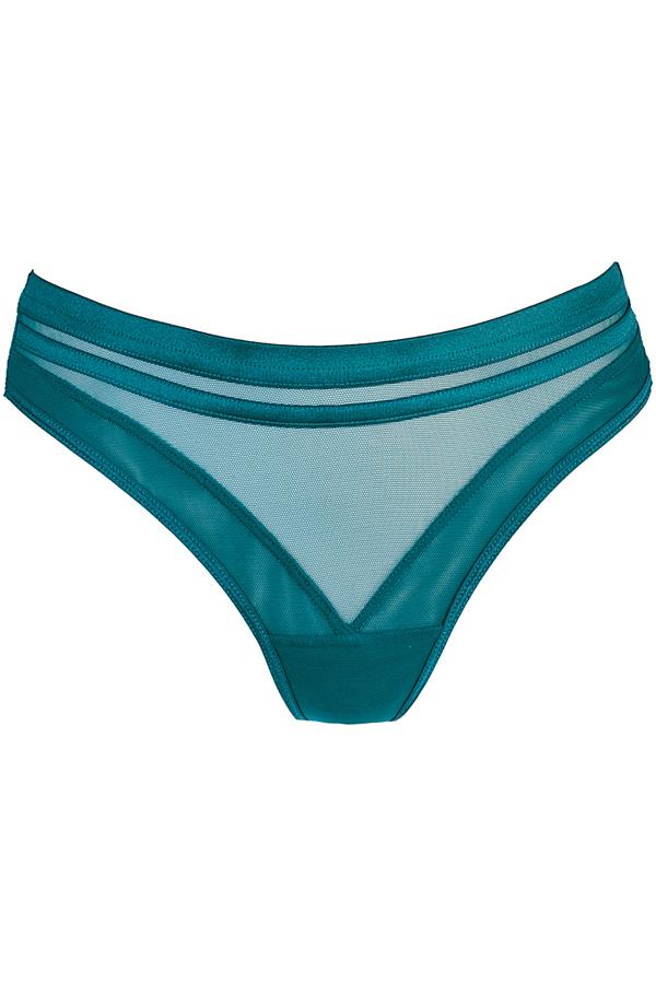 Sheer Stripe Brazilian Thong Teal