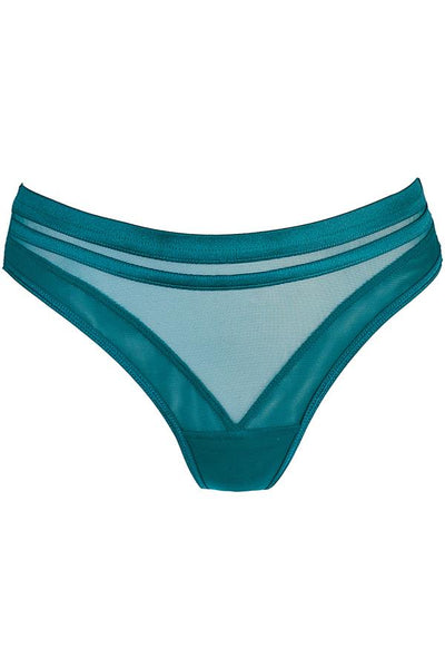 Sheer Stripe Brazilian Thong Teal