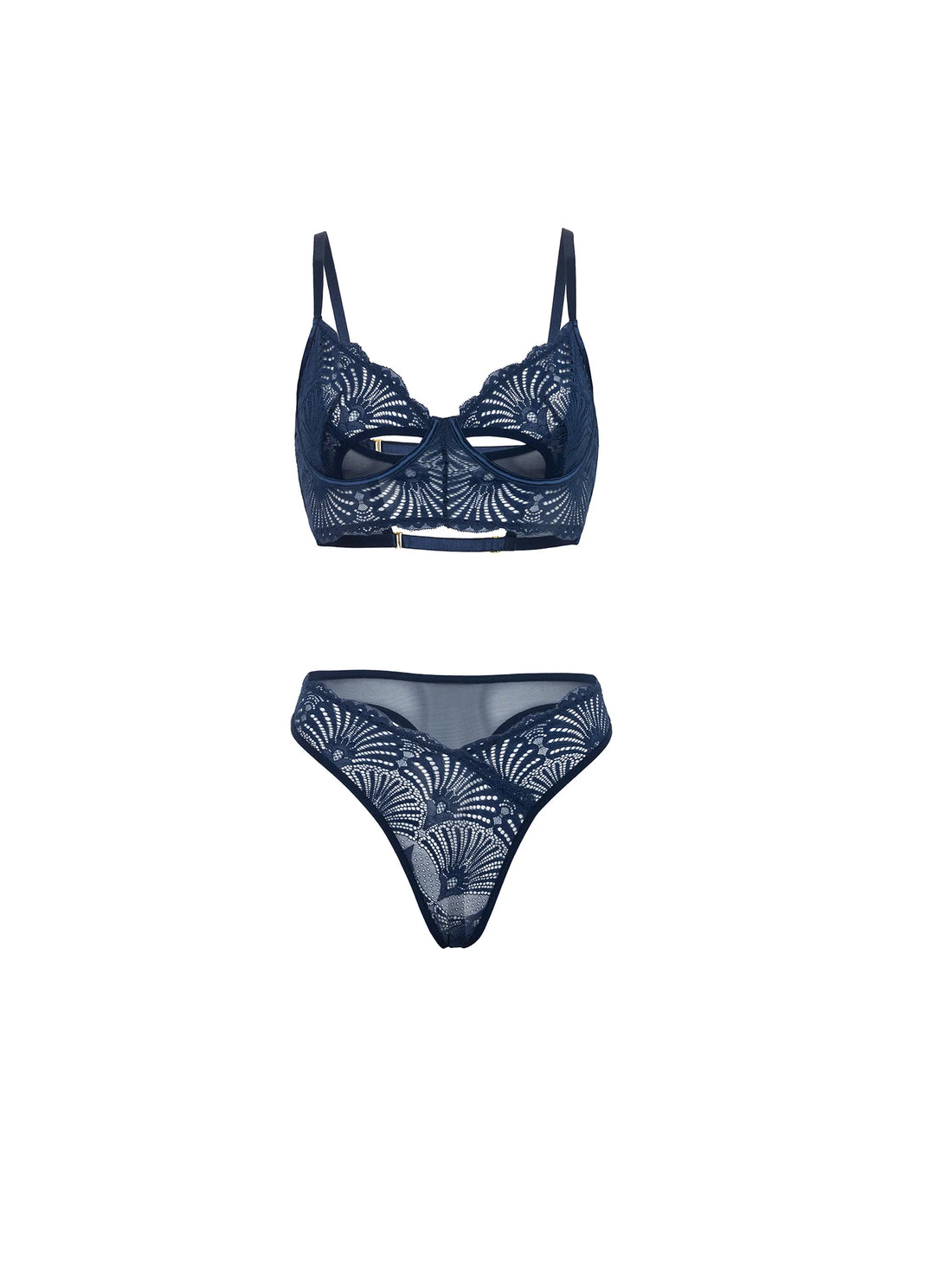 Oh la la Cheri Roxie Sheer Lace Cutout Bra Set Navy Blue