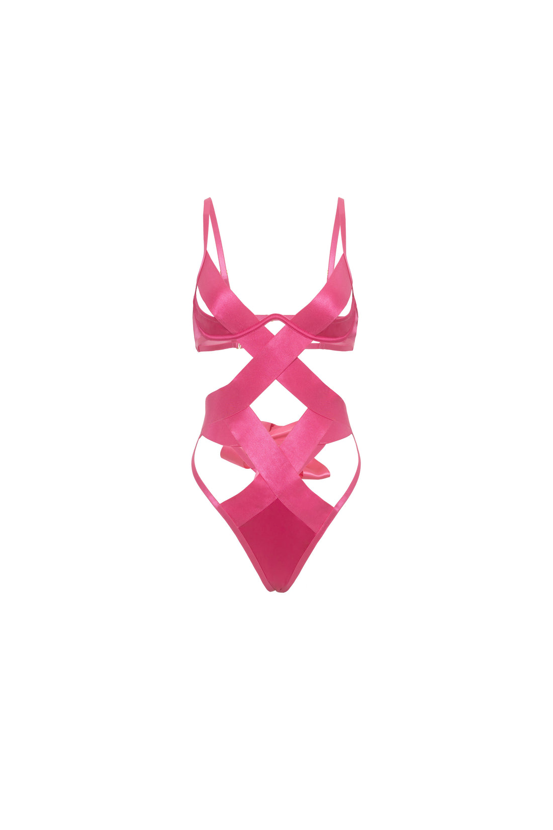 Oh la la Cheri Lace Unlined Underwire Shelf Cup Teddy with Wide Crossing Elastics and Large Functional Bow Pink Tulle