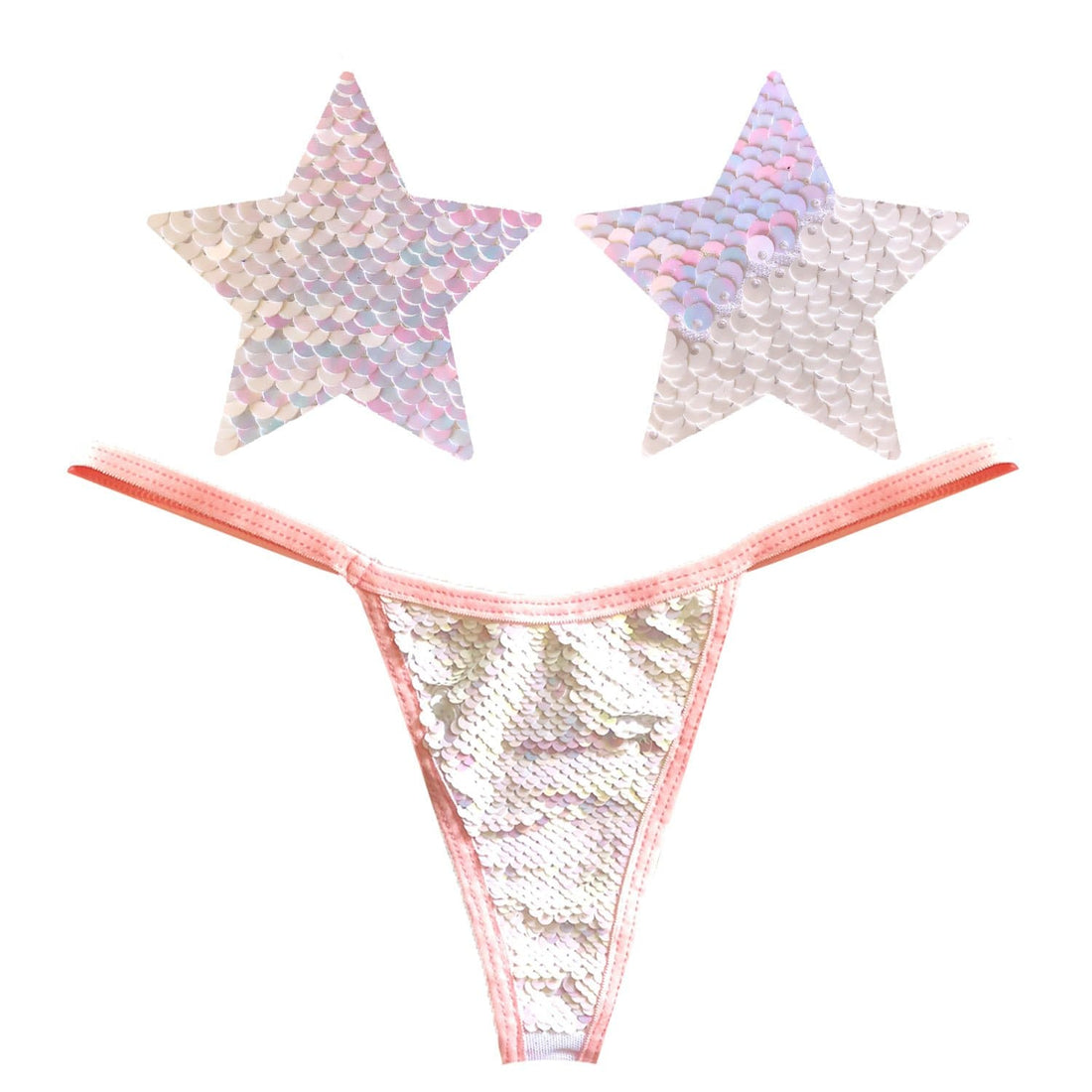 Neva Nude Naughty Knix Princess Bride Flip Sequin G-String & Pasties - Pink/White
