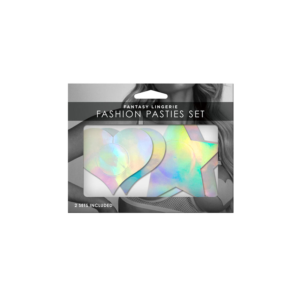 Fantasy Lingerie Fashion Pasties Set Holographic Star & Heart 2 Pairs