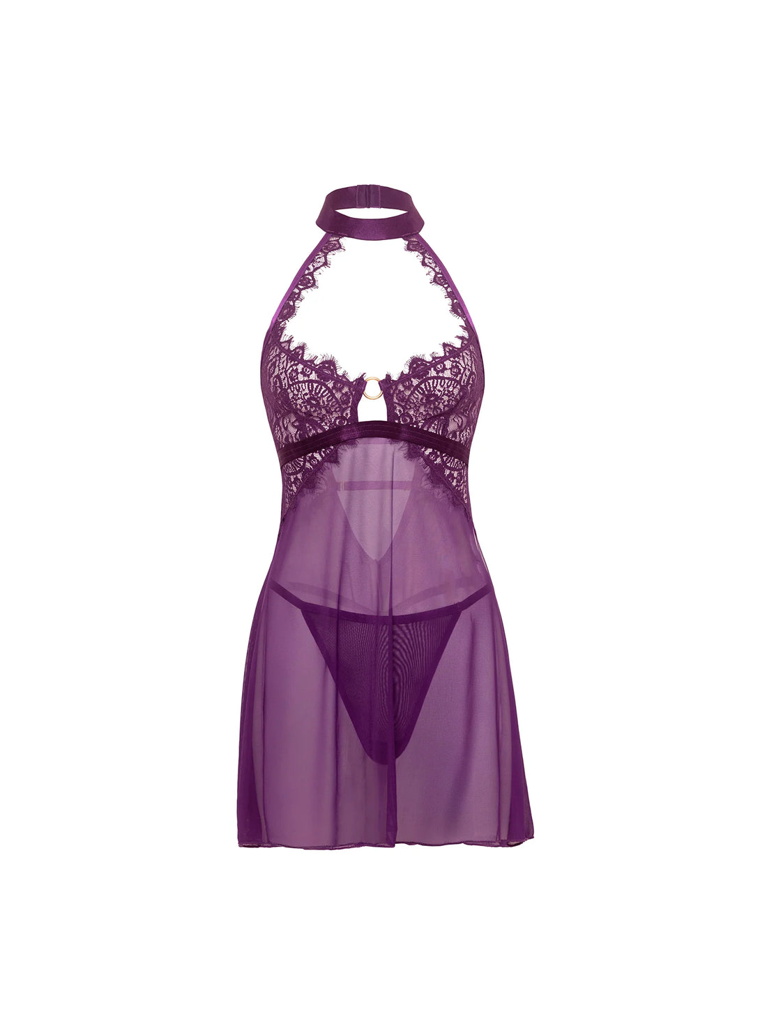 Oh la la Cheri Kennedy Sheer Lace Babydoll Set Purple