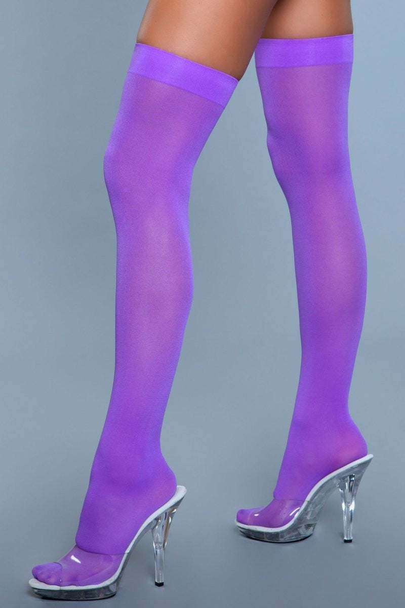 Be Wicked Opaque Nylon Thigh Highs Purple