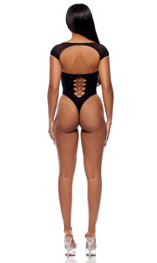 Forplay Lingerie Queen Cross Your Mind Teddy Bodystocking Black