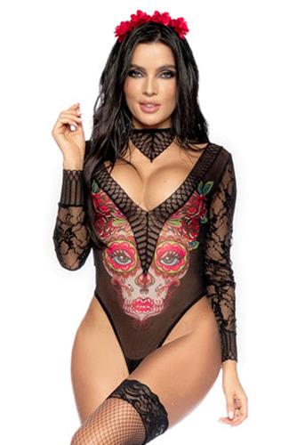 Mapale Day of the Dead Costume Sexy Catrina Bodysuit Size Small