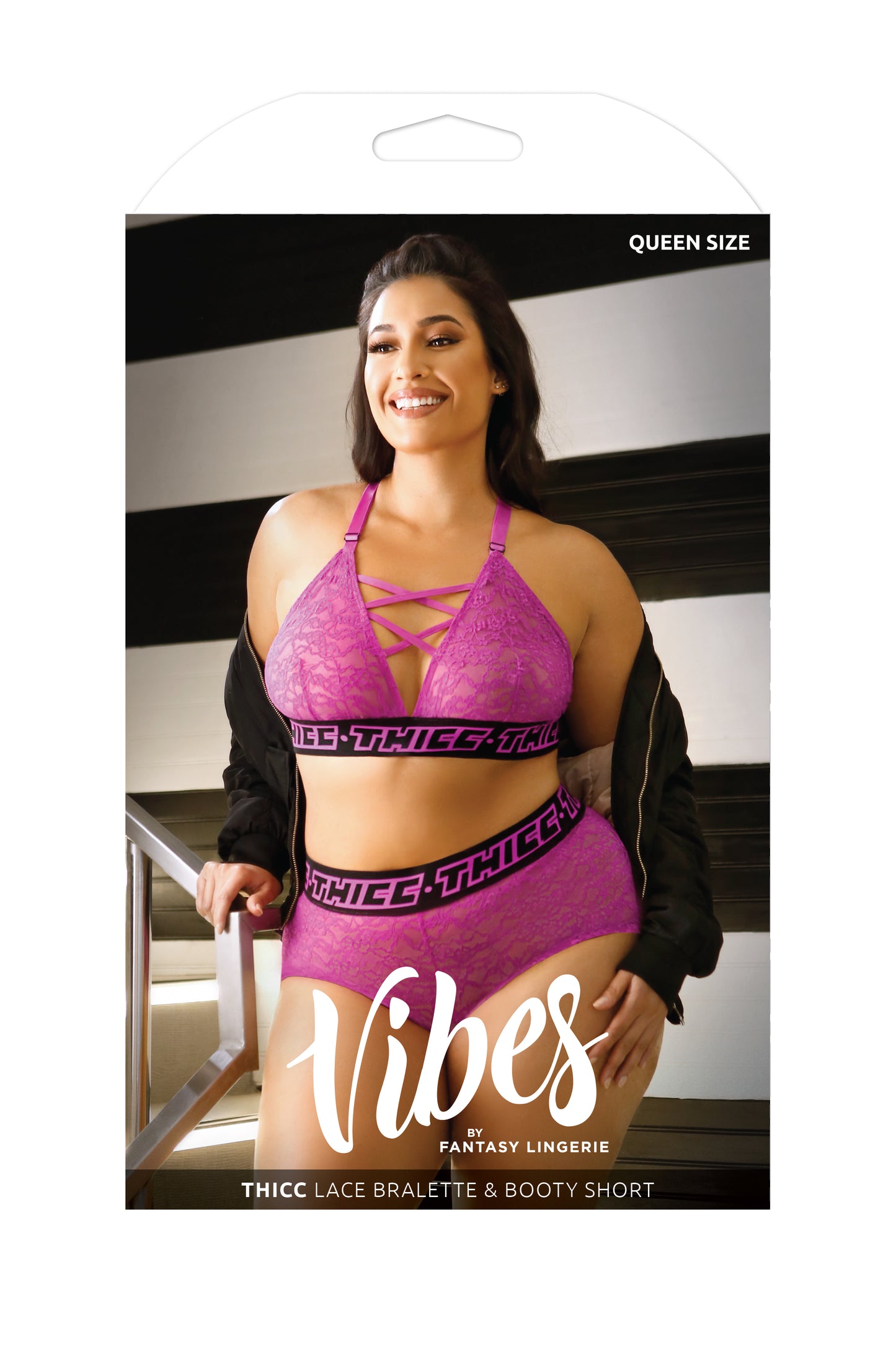 Fantasy Lingerie Vibes Thicc Lace Bralette & Booty Short Bra Set Pink Queen