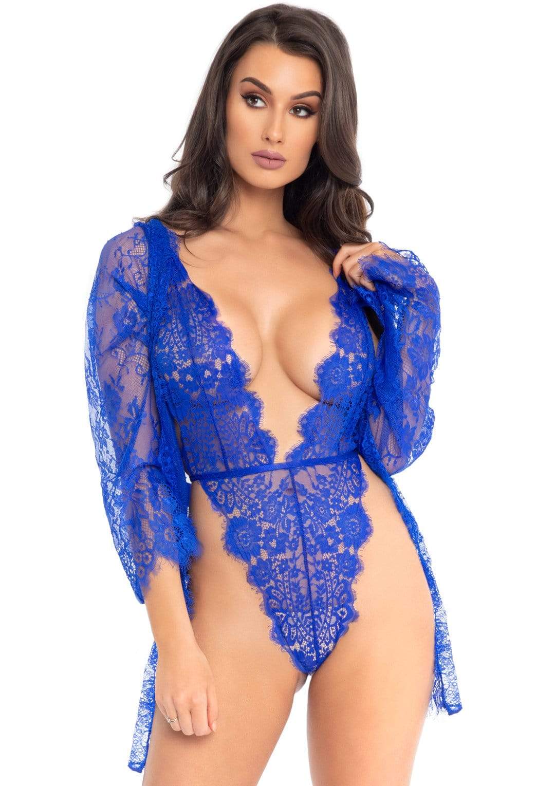 "3pc Lace Teddy and Robe Set - Royal Blue - Small LA-86112RYLBLUS"