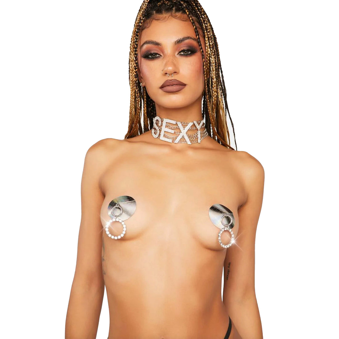 Neva Nude Pull Me Closer Holographic Ring Reusable Silicone Pasties - Silver
