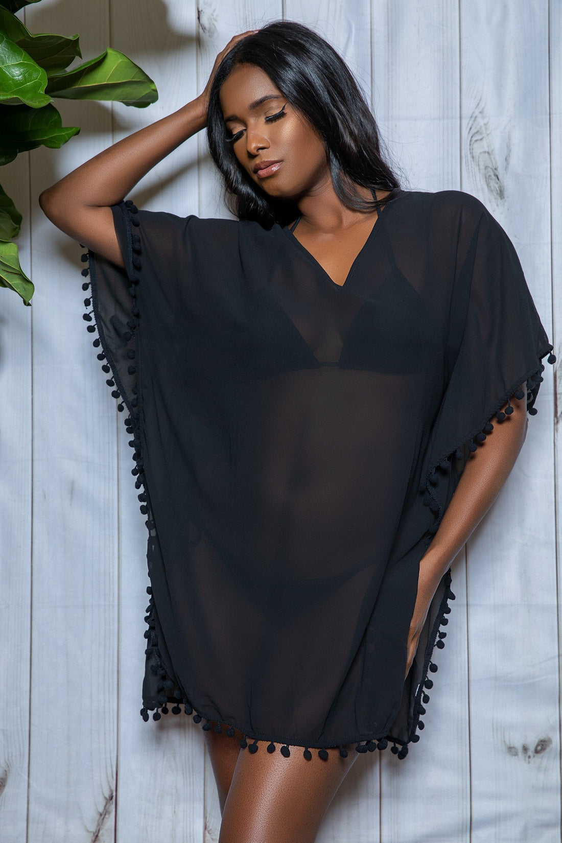 BeWicked Leilani Cover-Up Swimwear Pom Pom Trim Black