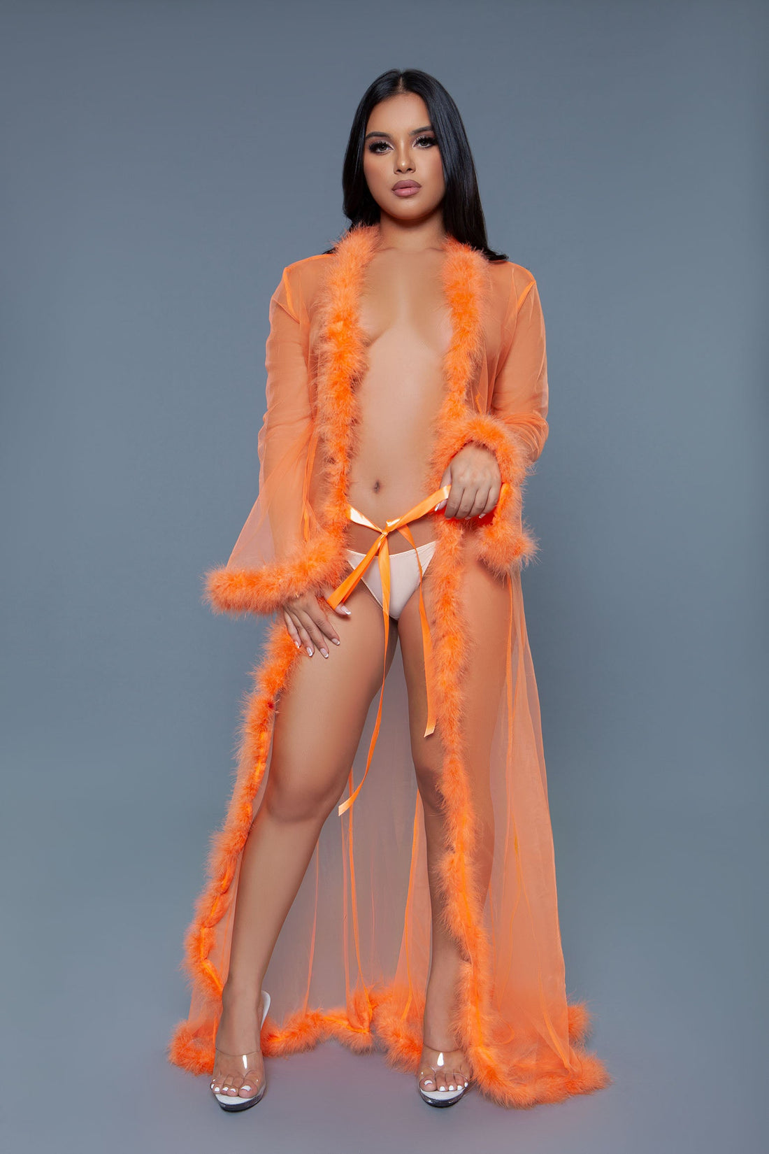 Be Wicked Marabou Robe Neon Orange