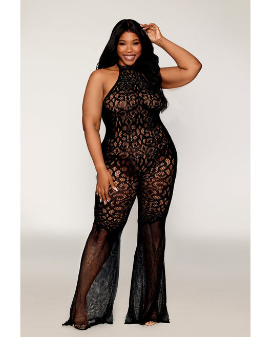 Dreamgirl Queen Seamless Crochet Lace Bodystocking w/Fishnet Bellbottoms