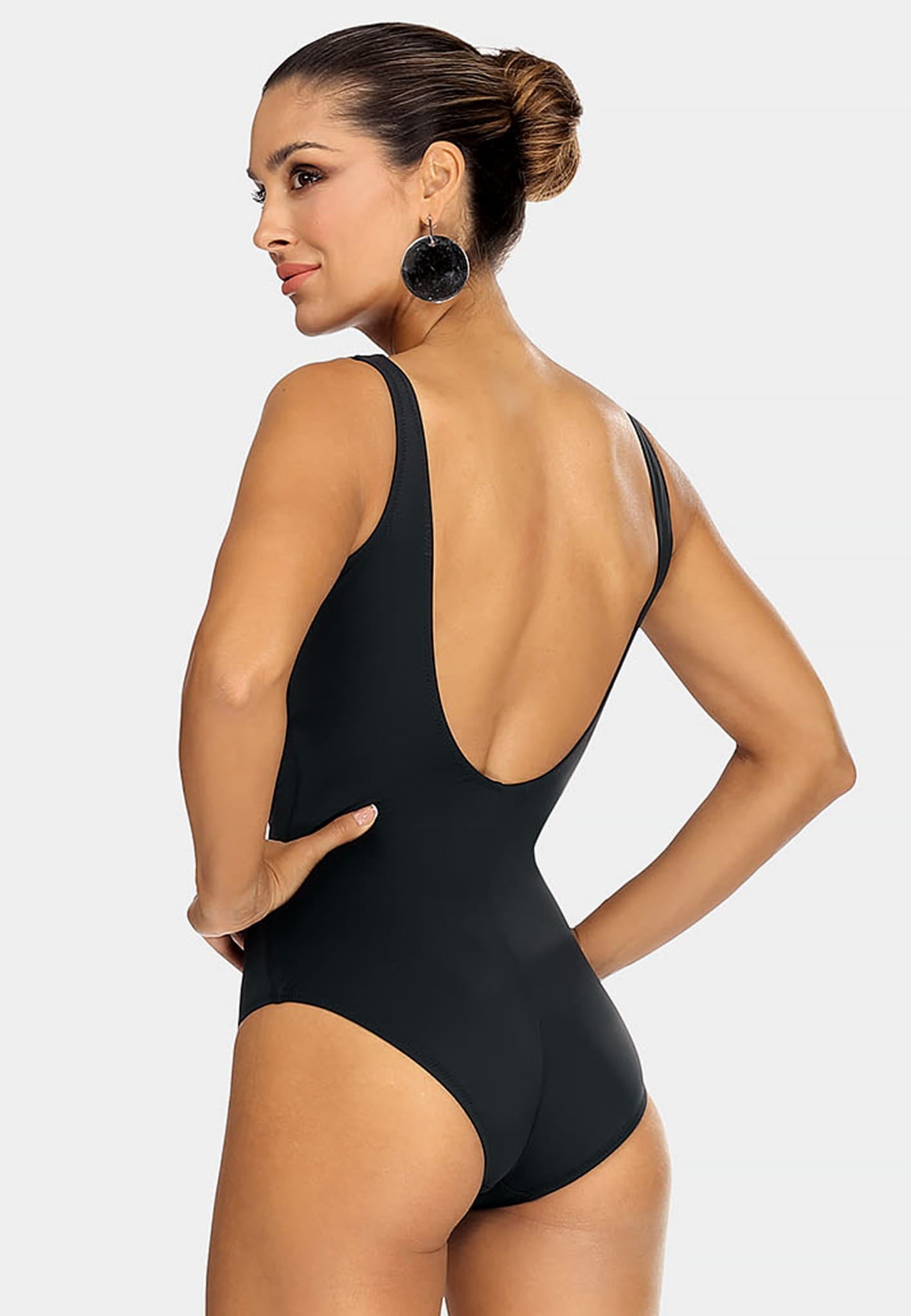 Axami Luxury Swimwear F33B Zipper Front One Piece Swimsuit Black