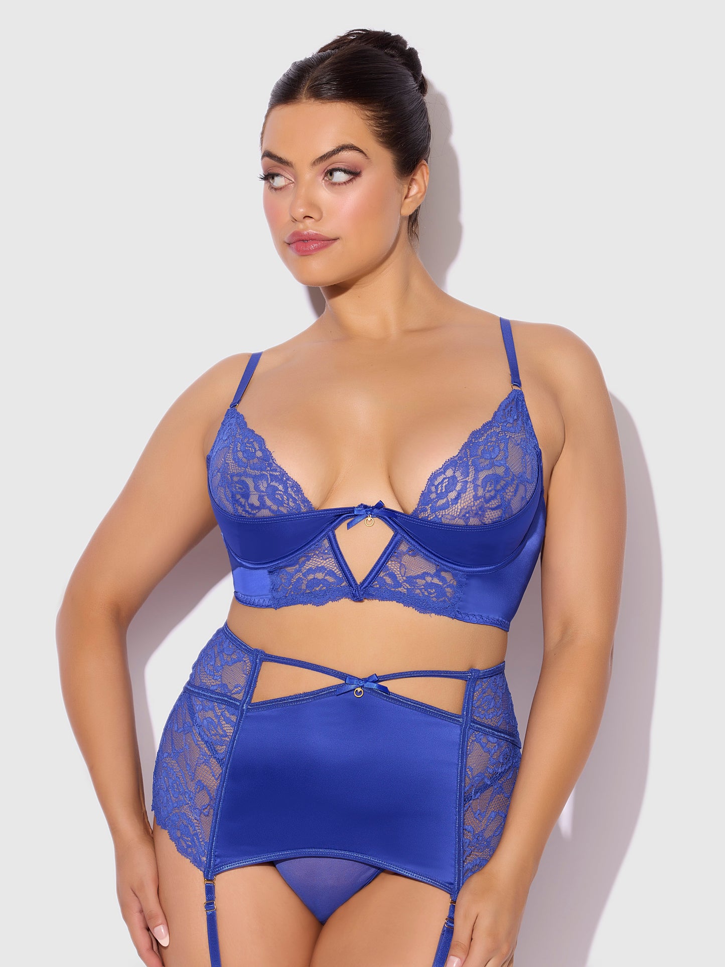 House of Desire Natasha Bra, Skirted Garter & G-String Set Surf the Web Blue