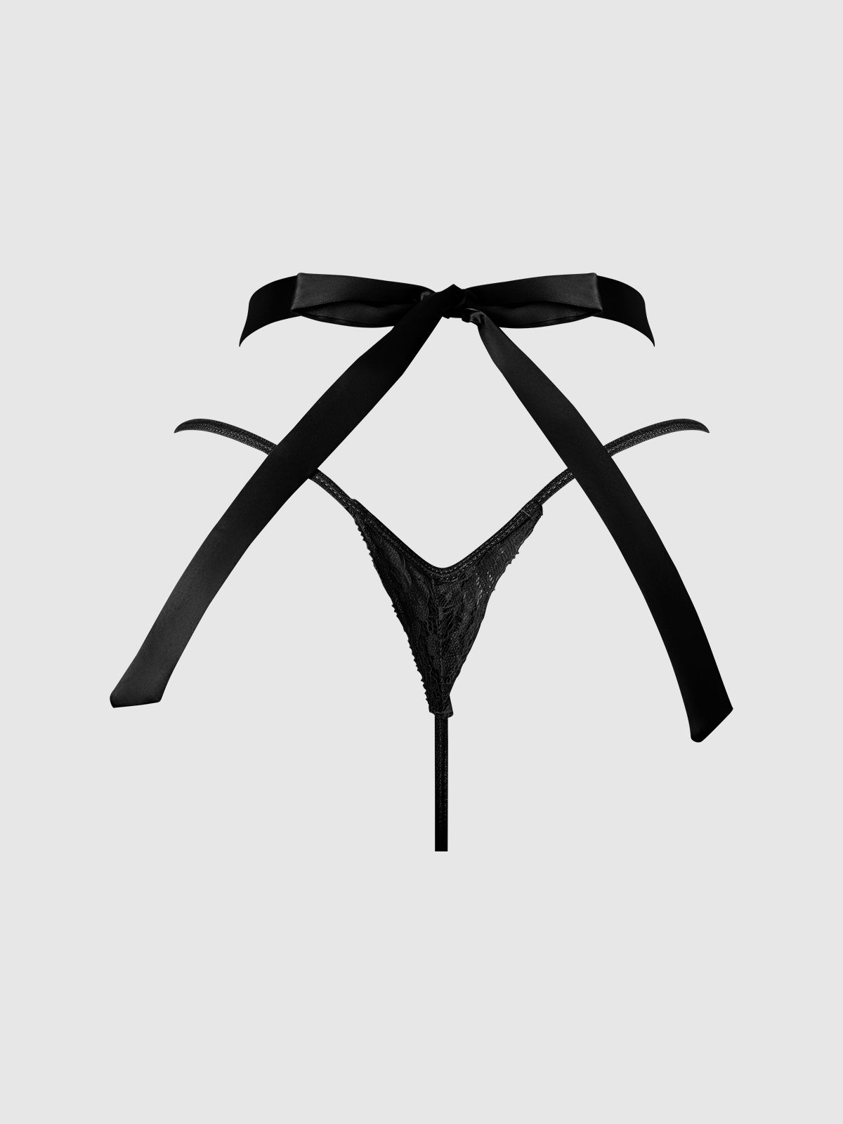 House of Desire Natasha Satin & Lace Bow Tie G-String Black