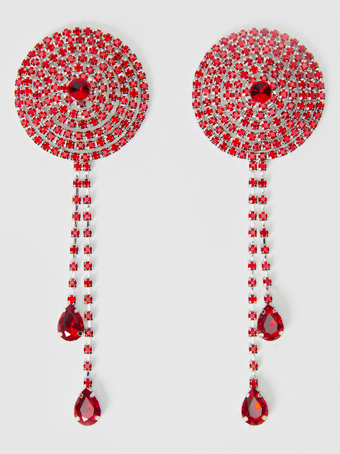 House of Desire Rhinestone Cone & Dangle Nipple Covers Burlesque Crimson Red