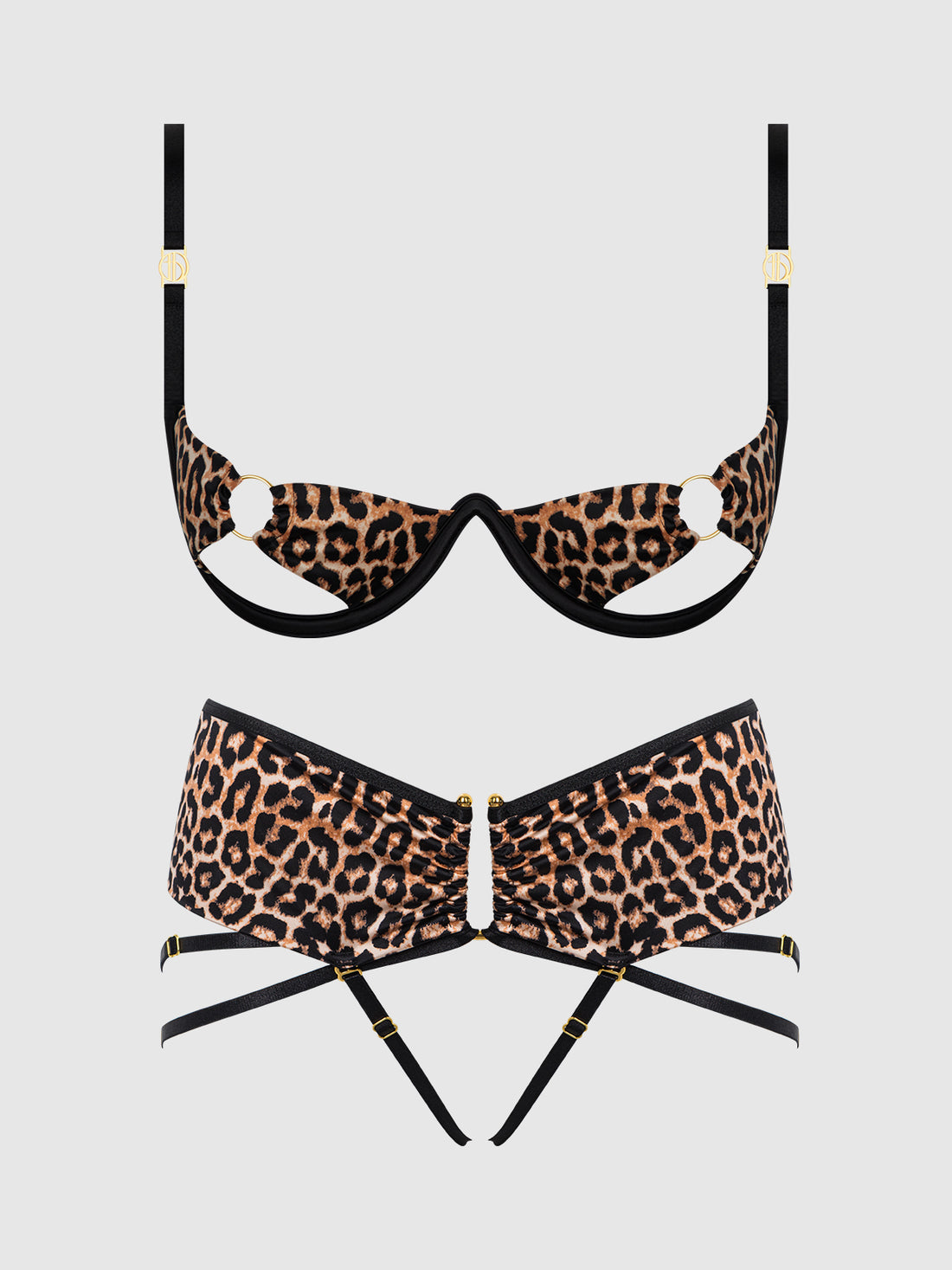 House of Desire Devon Micro & O-Ring Open Bra & Crotchless Thong Set Leopard
