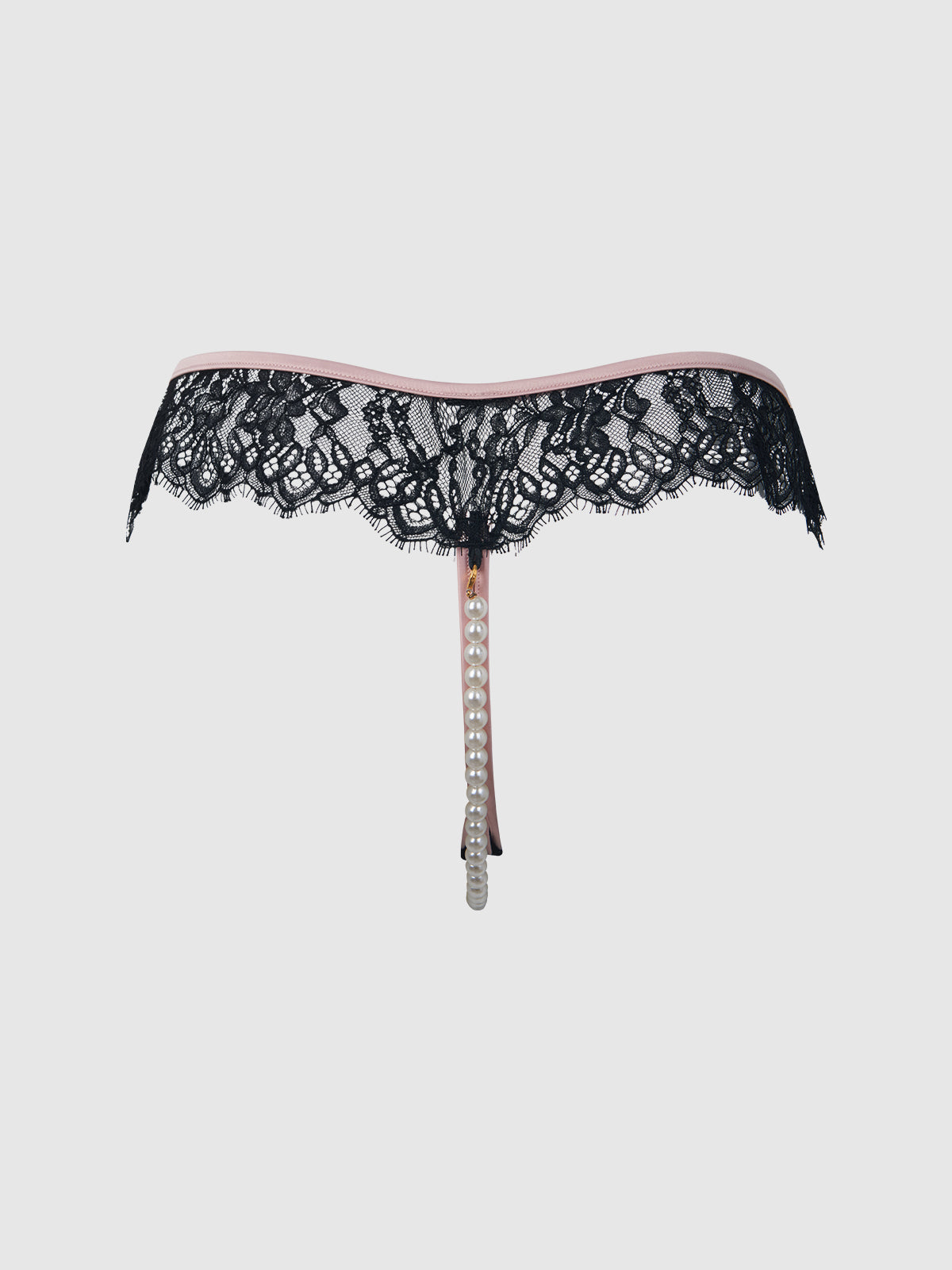 House of Desire Jocelyn Lace & Pearl Crotchless Thong Black/Light Pink
