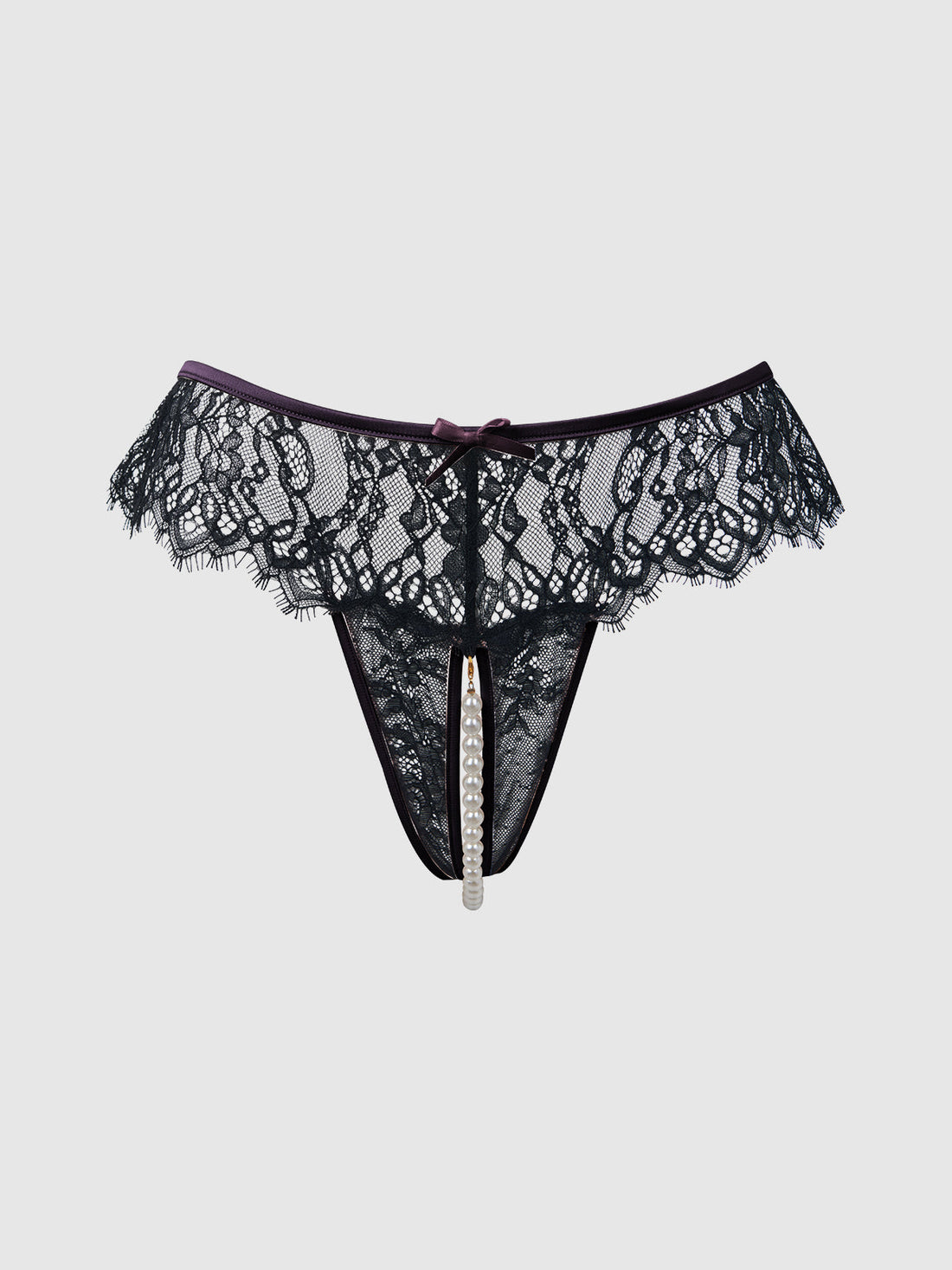 House of Desire Jocelyn Lace & Pearl Crotchless Thong Purple/Black
