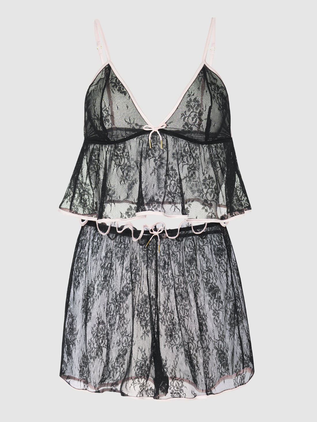 House of Desire Flouncy Lace Cami & Short Sleep Set Black