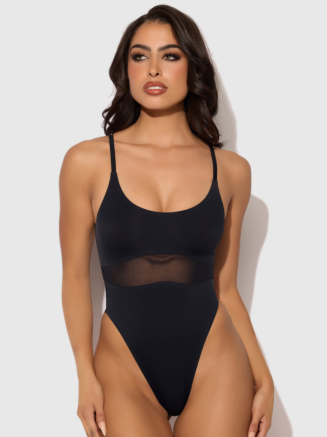 House of Desire Katrina Micro & Mesh High Hip Shaping Bodysuit Black