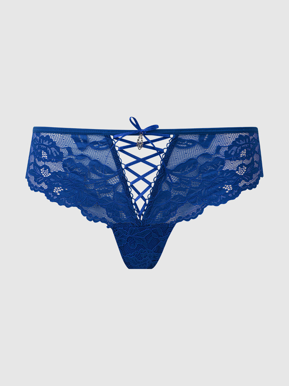House of Desire Queen Bella Lace Up Front Lace Tanga Cobalt Blue