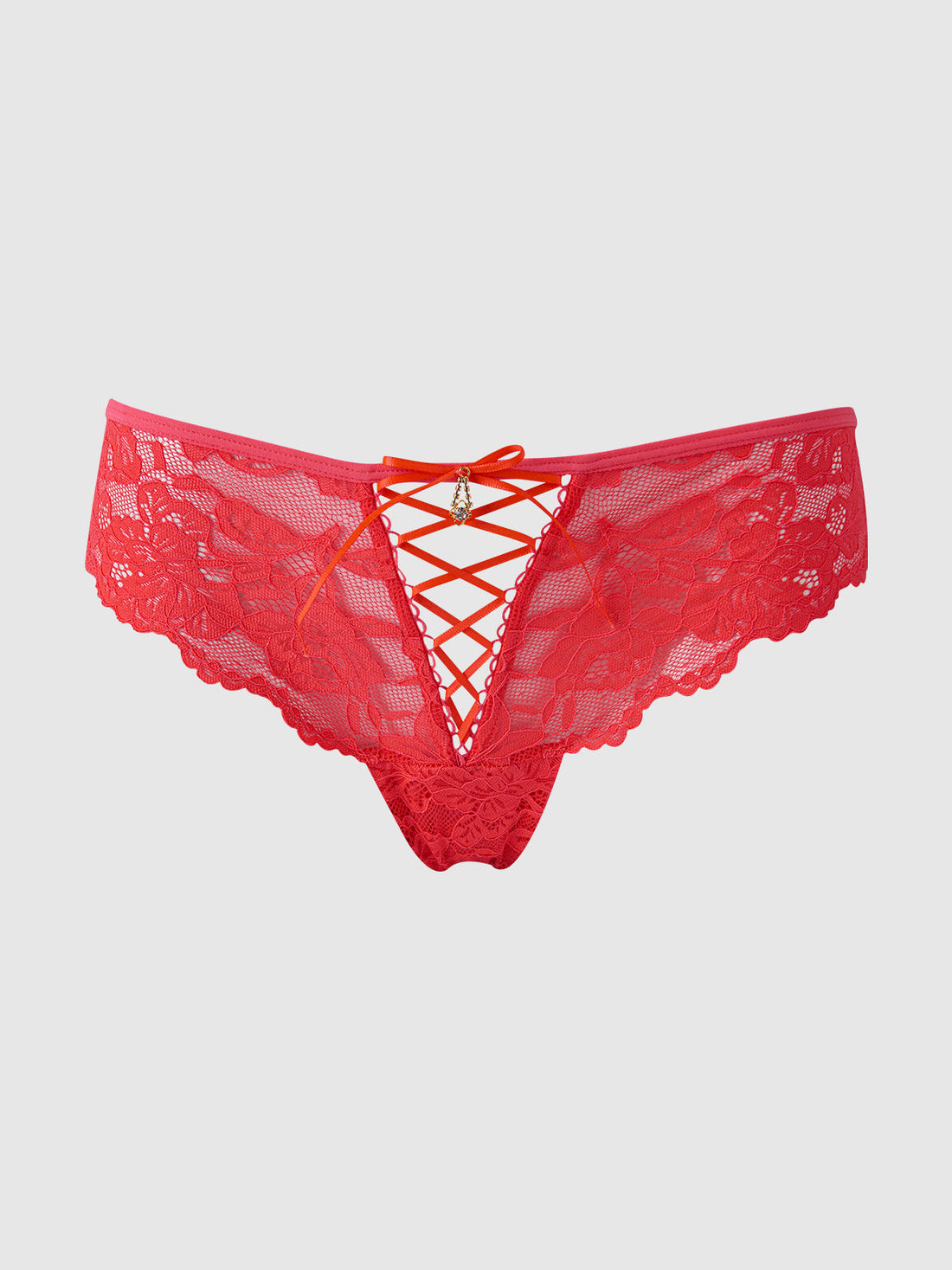 House of Desire Bella Lace Up Front Lace Tanga Coral