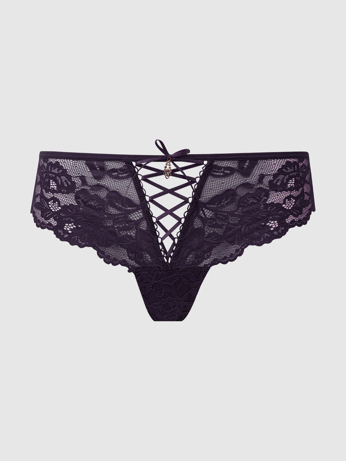 House of Desire Queen Bella Lace Up Front Lace Tanga Plum