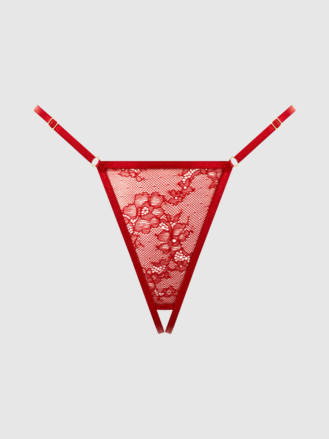 House of Desire Kiki Lace Crotchless & Side Slider Thong Crimson Red