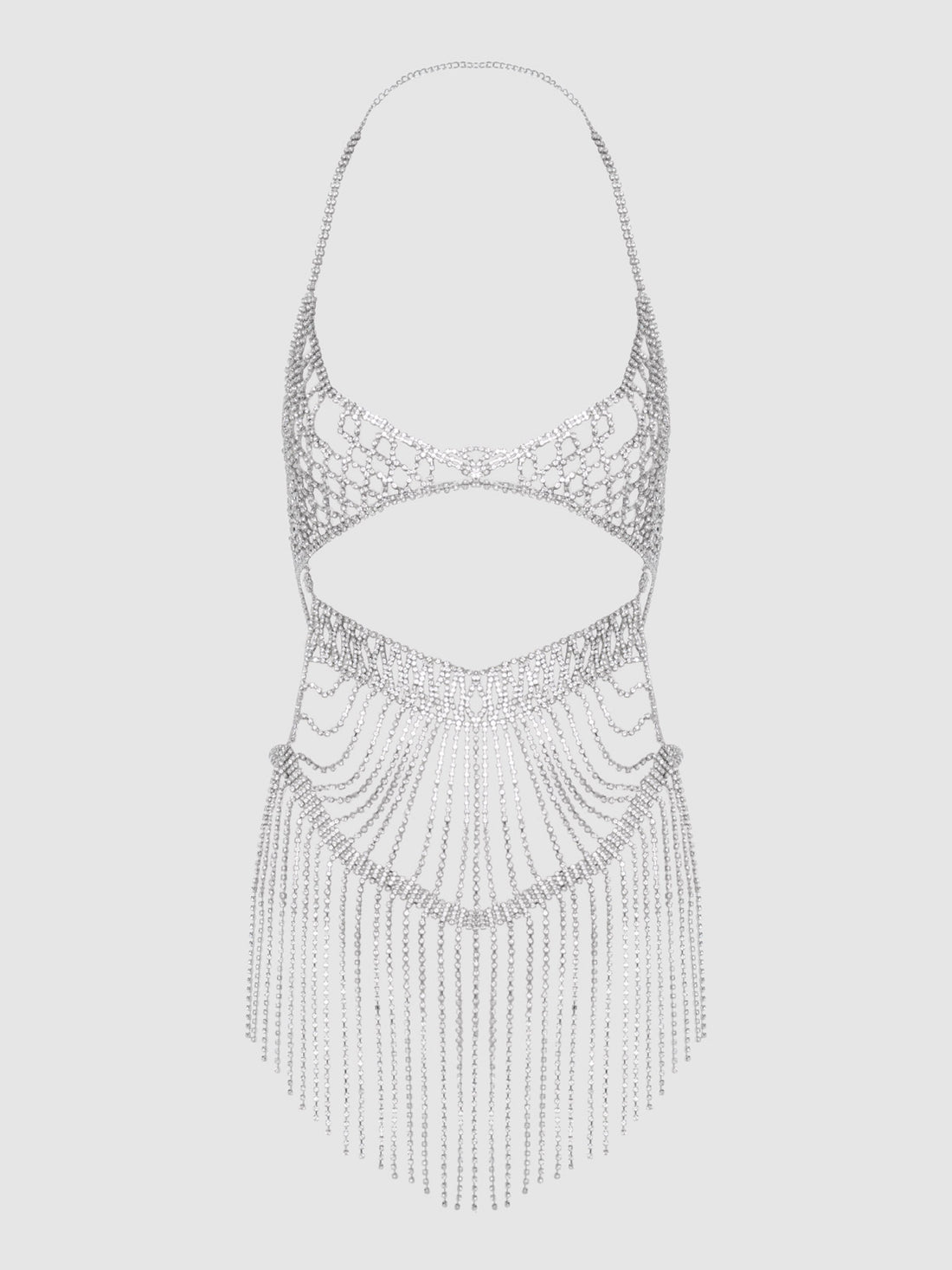 House of Desire Rhinestone Netted Chemise Silver