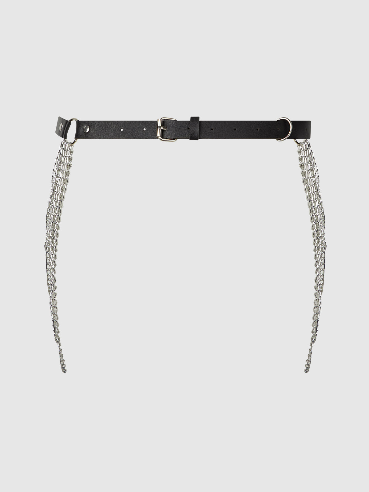 House of Desire Chain & Leather-Like Draped Garter Black Silver