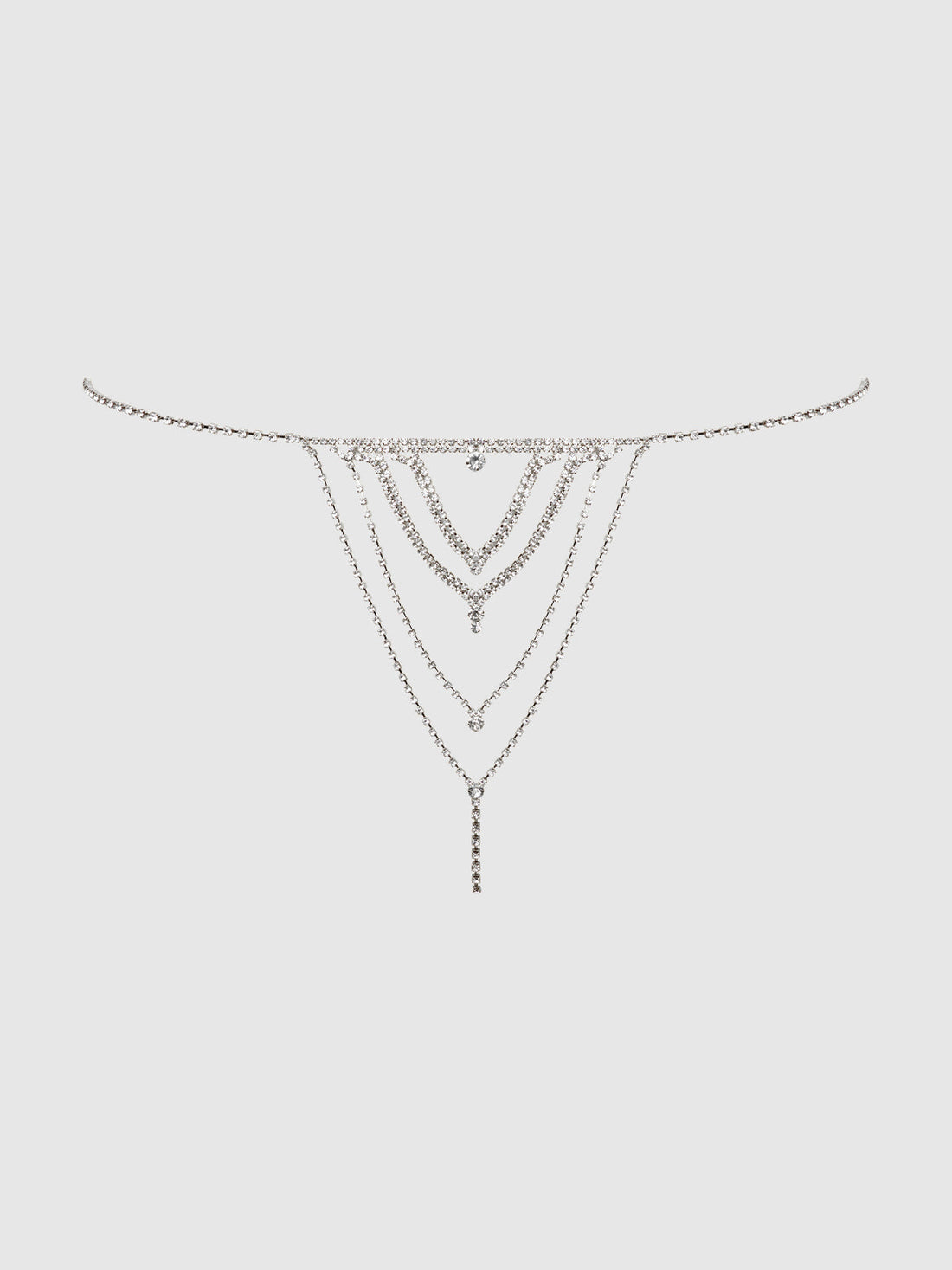 Rhinestone V-Front G-String Panty Silver