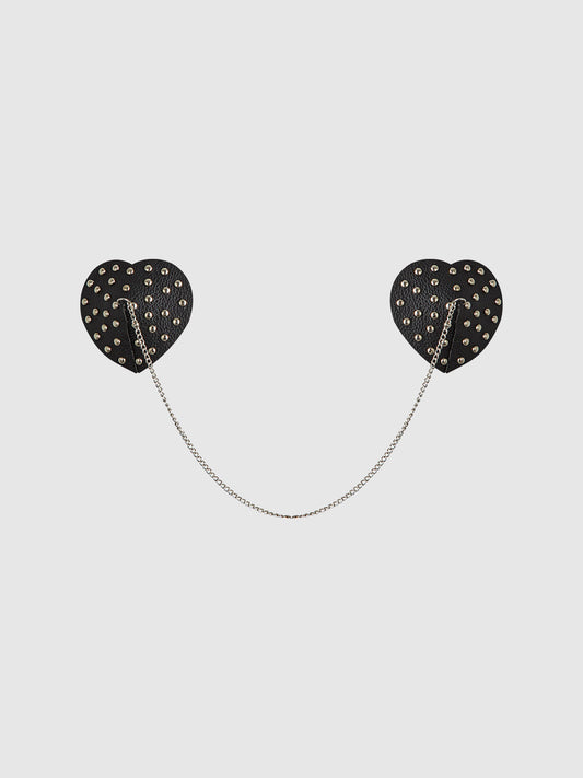 House of Desire Studded & Chain Draped Leather-Like Heart Pasties