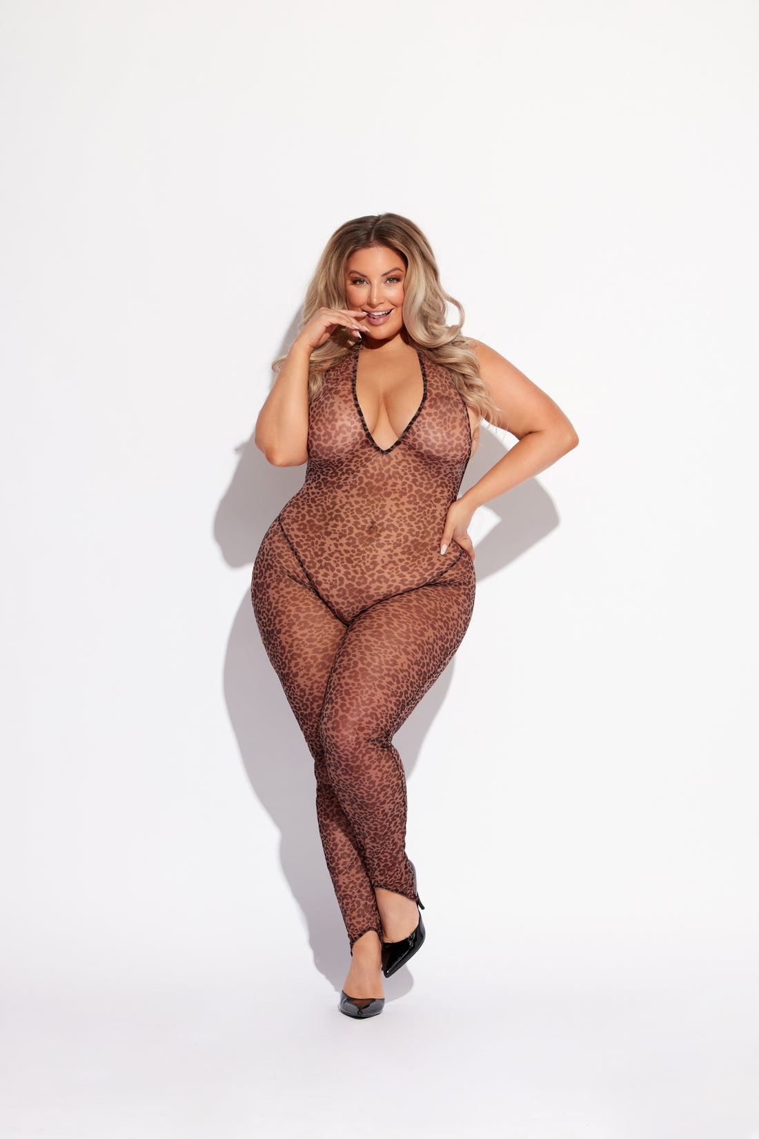 House of Desire Queen Chantal Leopard Mesh Catsuit