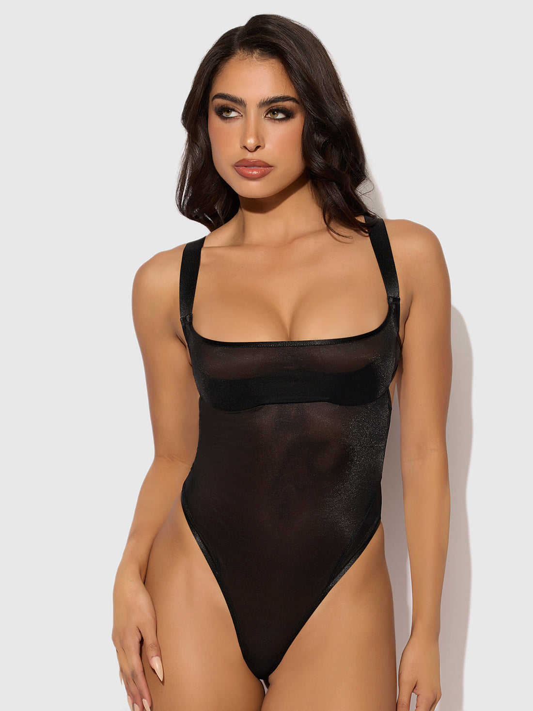House of Desire Yvone Shimmer Mesh Bodysuit Black