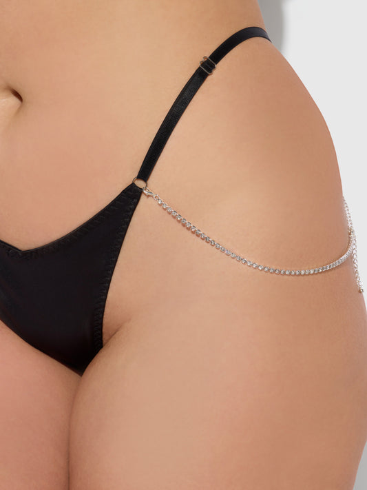House of Desire Krystal Rhinestone & Side Slider Thong Black